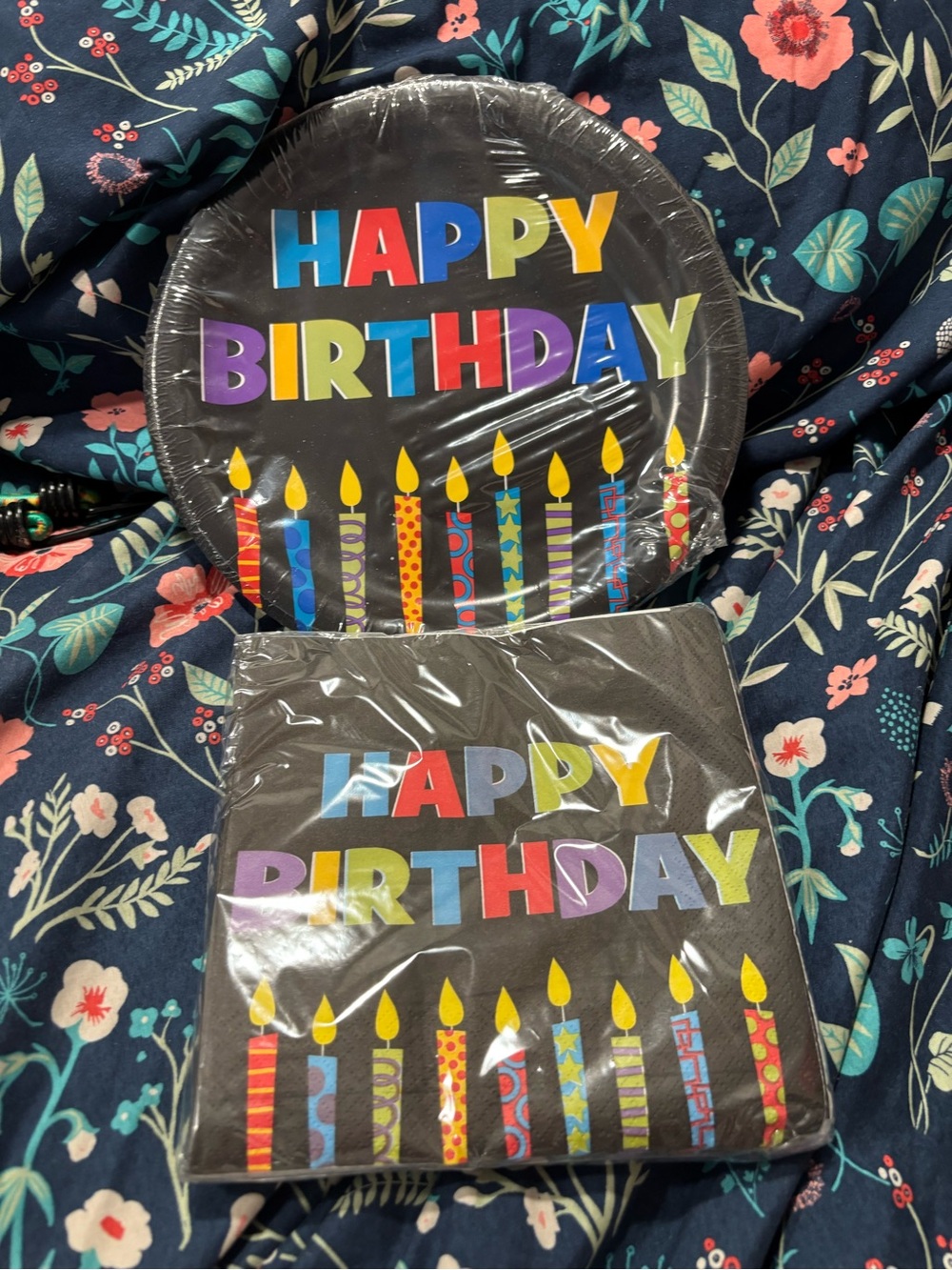 NWT Happy Birthday Party Plates & Napkins Set - Colorful Candle Design